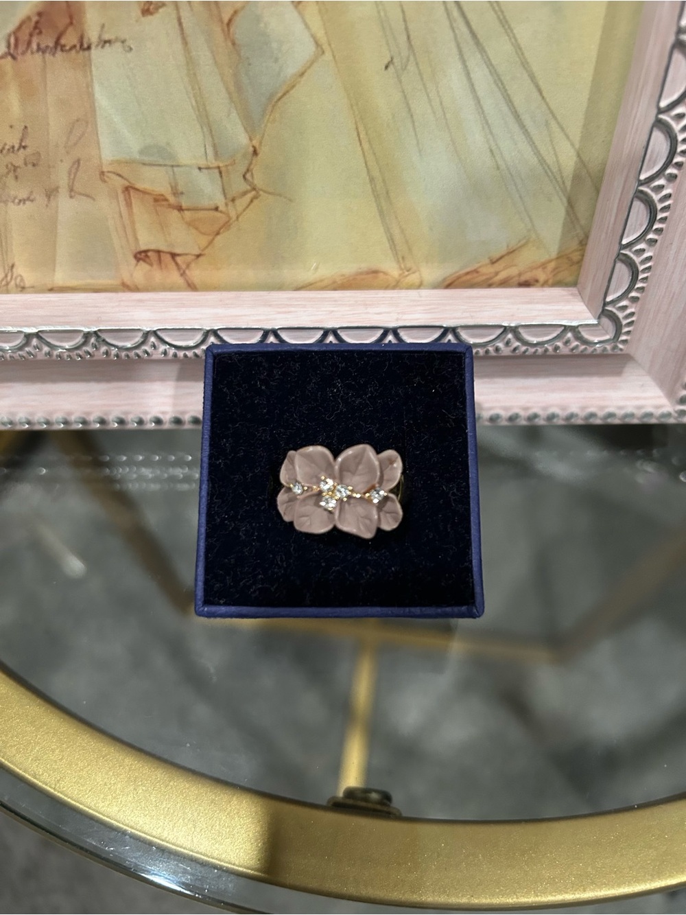 Floral Cluster Ring with Champagne Petals and Crystal Accents